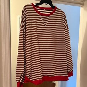 Red and White Striped Long Sleeve Top